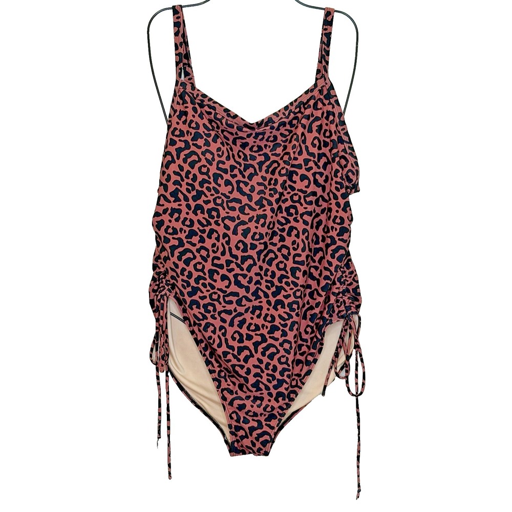 Chicsoul One Piece Swimsuit Size‎ XXXL Animal Print Padded Bra Ruched Tie Sides